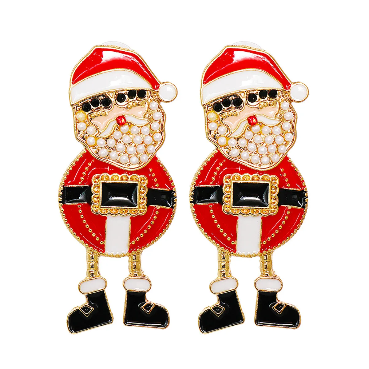 Red Enamel & Pearl 18K Gold-Plated Santa Drop Earrings