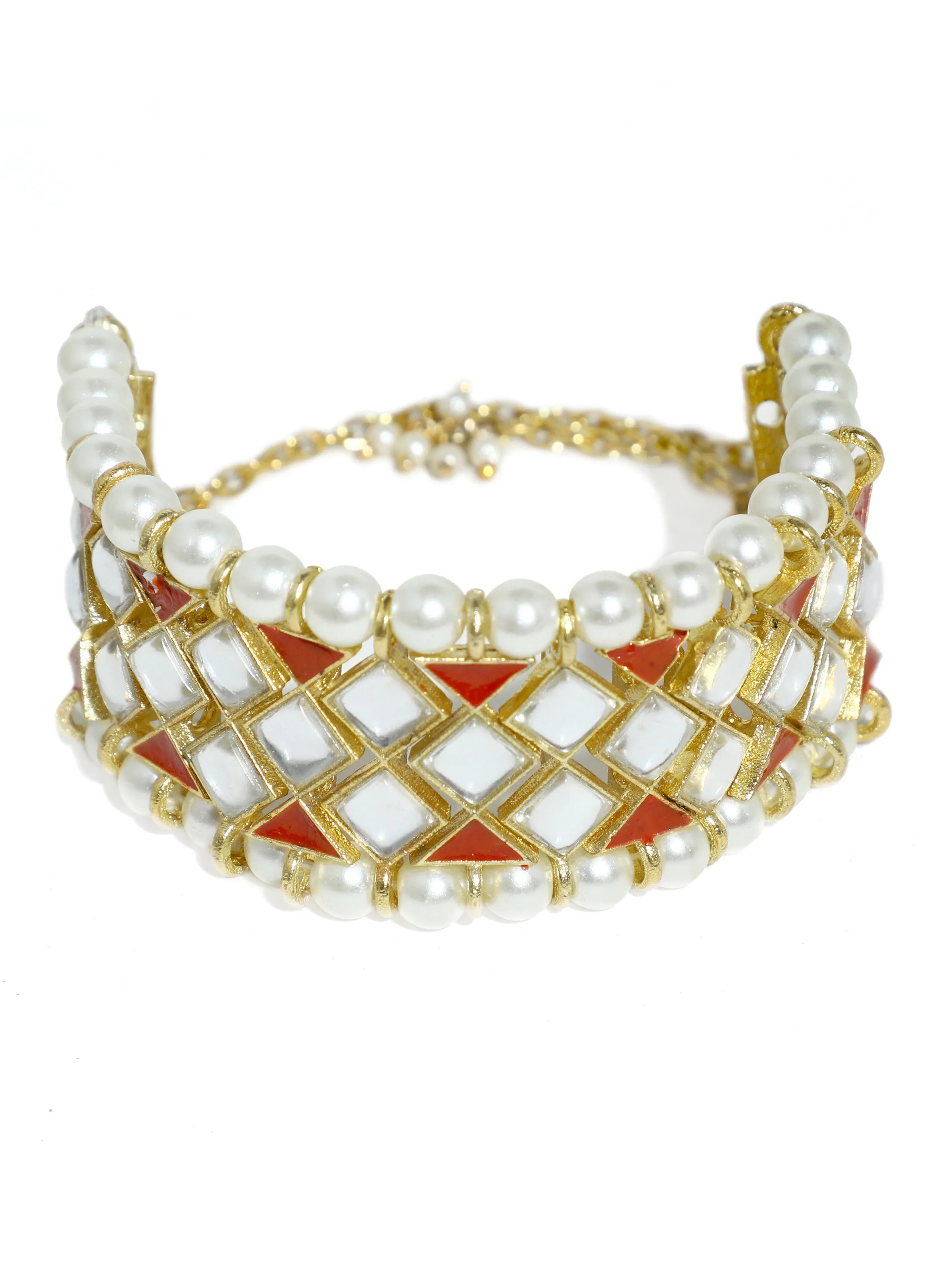 Red Meena and Kundan Studded Handcrafted Bracelet