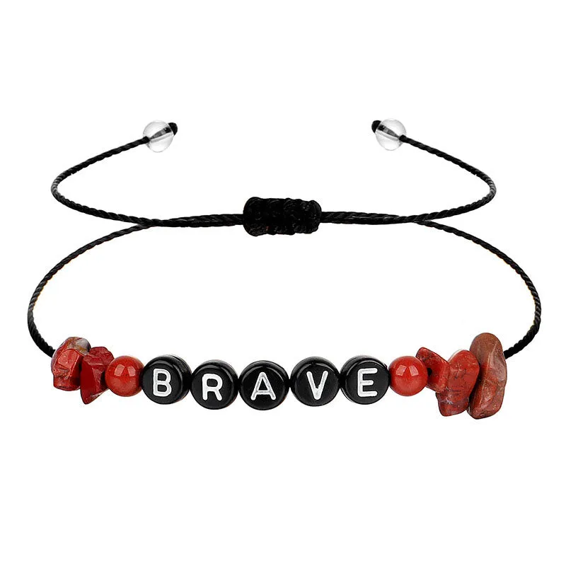 Red Quartz & Black 'Brave' Adjustable Bracelet