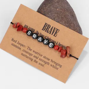 Red Quartz & Black 'Brave' Adjustable Bracelet