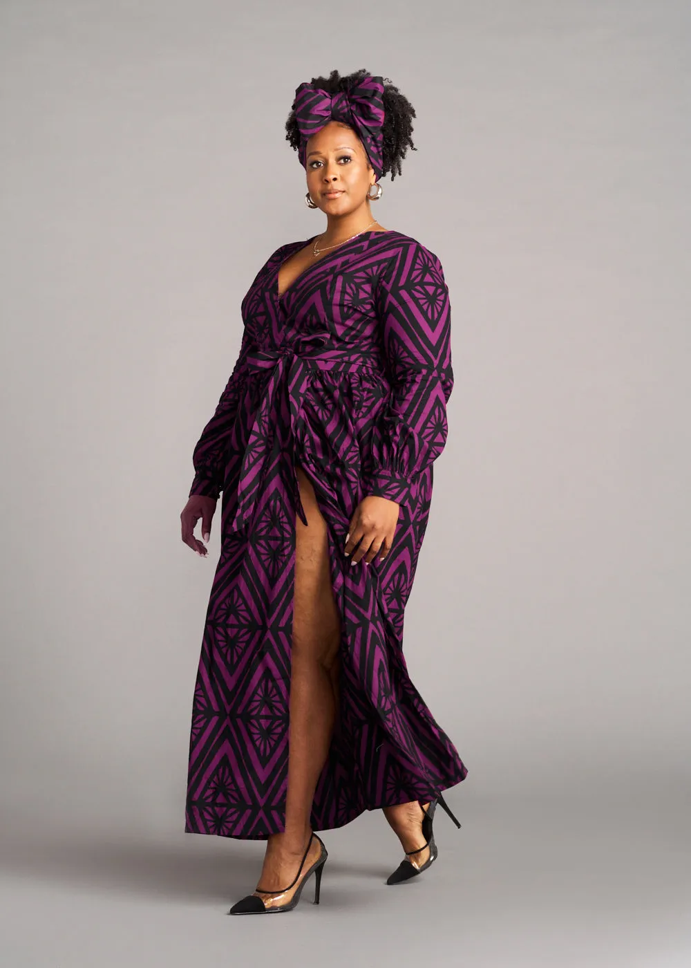 Rehema Women's African Print Maxi Dress (Plum Diamonds) - Clearance