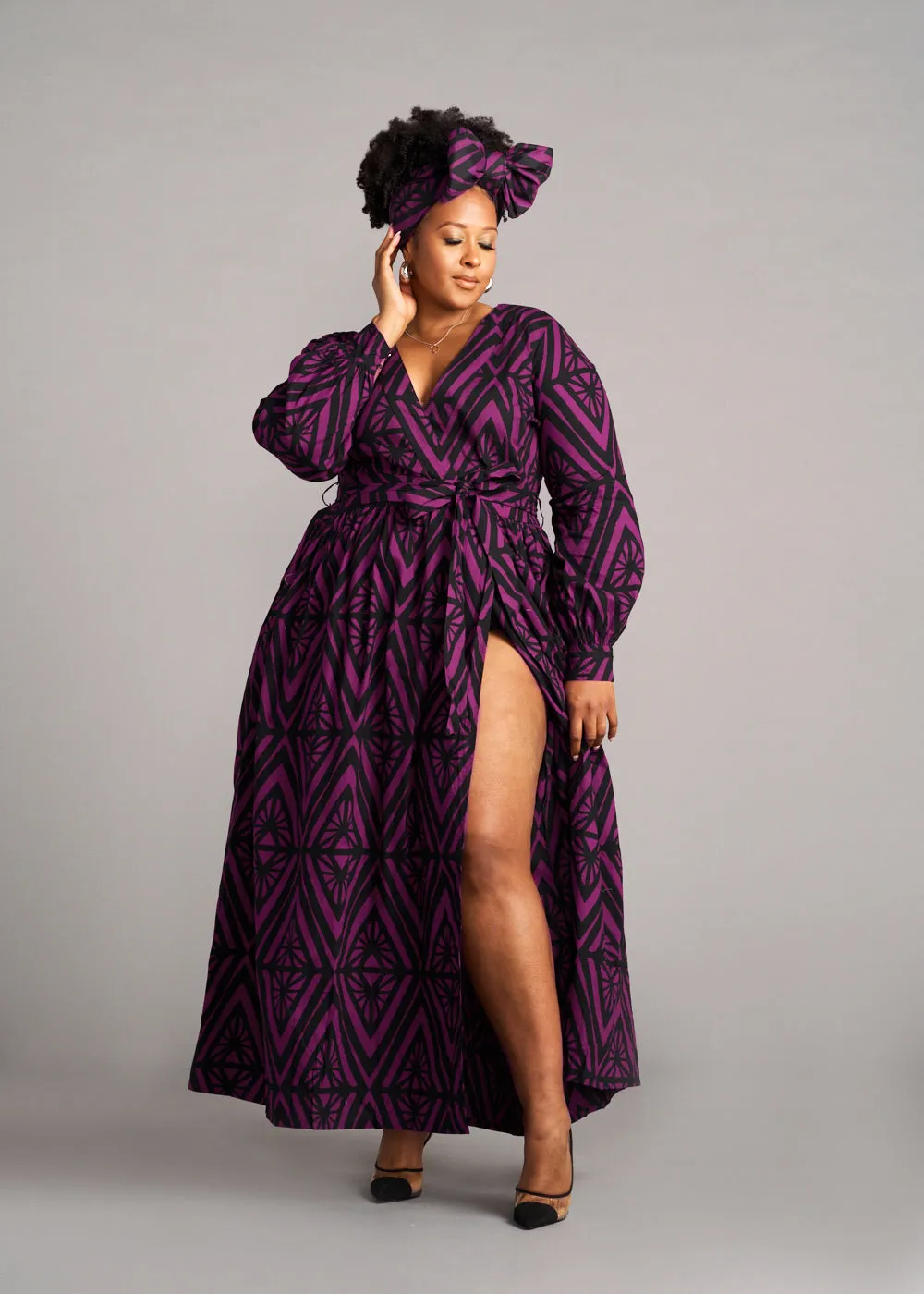 Rehema Women's African Print Maxi Dress (Plum Diamonds) - Clearance