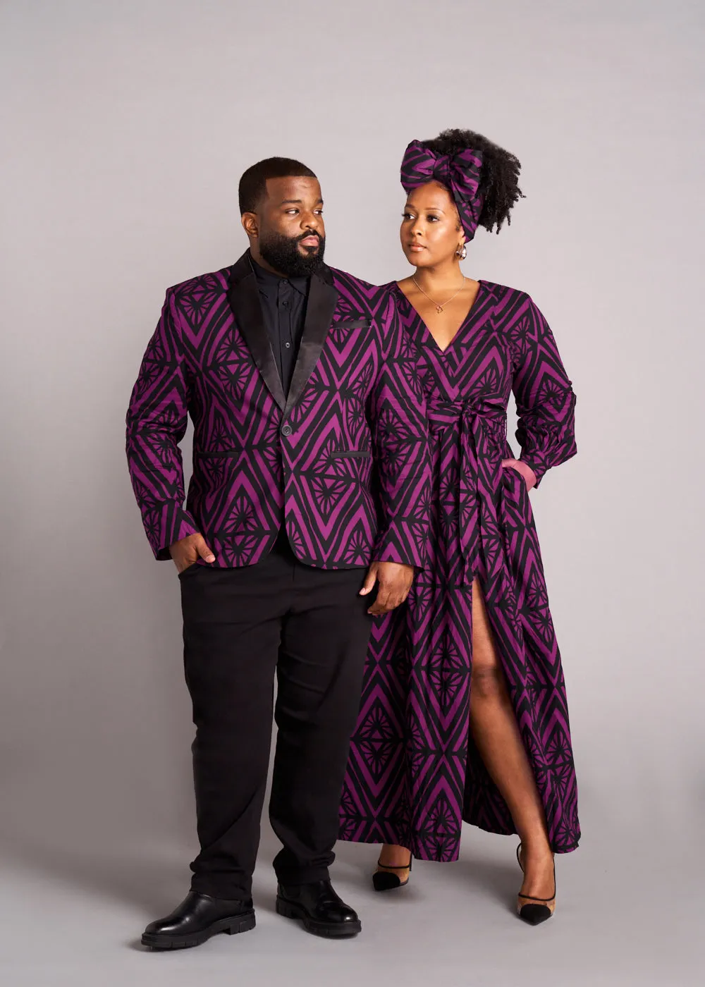 Rehema Women's African Print Maxi Dress (Plum Diamonds) - Clearance