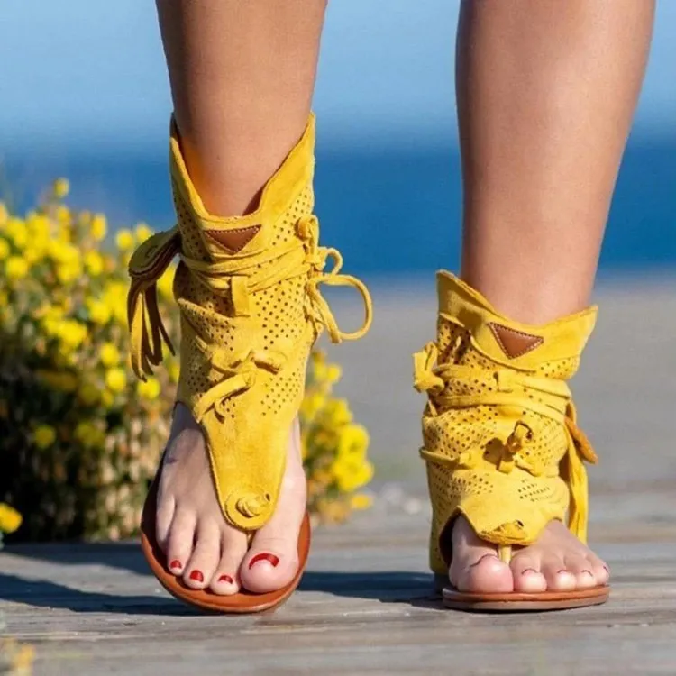Retro Sandals Gladiator Ladies Clip Toe Vintage Boots Casual Tassel Rome Summer Shoes Female Sandalias
