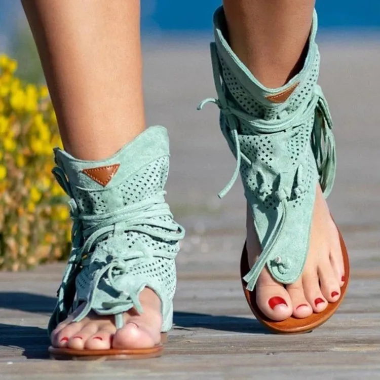Retro Sandals Gladiator Ladies Clip Toe Vintage Boots Casual Tassel Rome Summer Shoes Female Sandalias