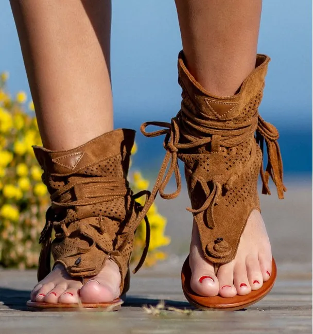 Retro Sandals Gladiator Ladies Clip Toe Vintage Boots Casual Tassel Rome Summer Shoes Female Sandalias
