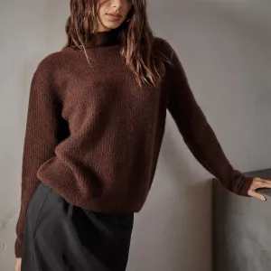 Rib Cashmere Funnel Neck Sweater - Americano