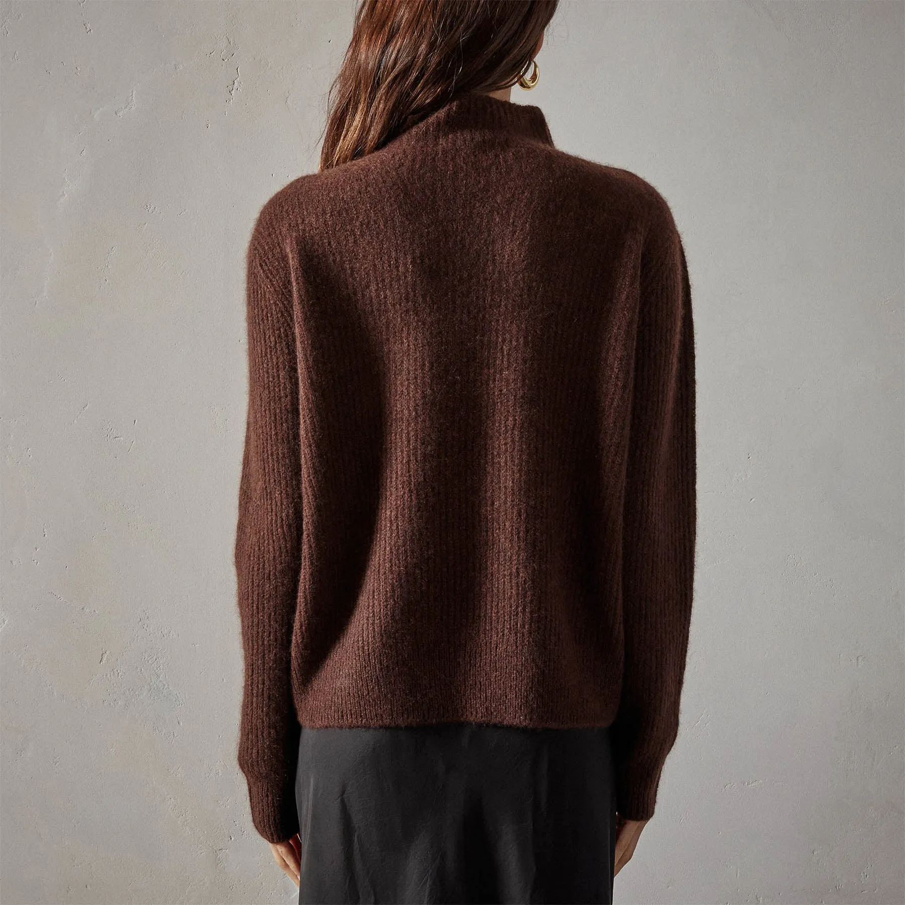 Rib Cashmere Funnel Neck Sweater - Americano