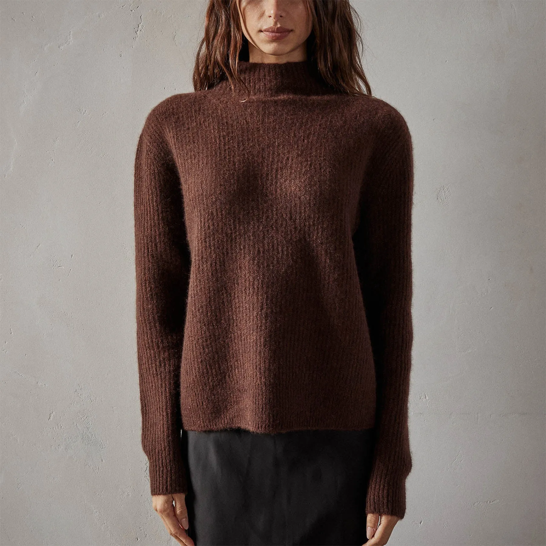 Rib Cashmere Funnel Neck Sweater - Americano