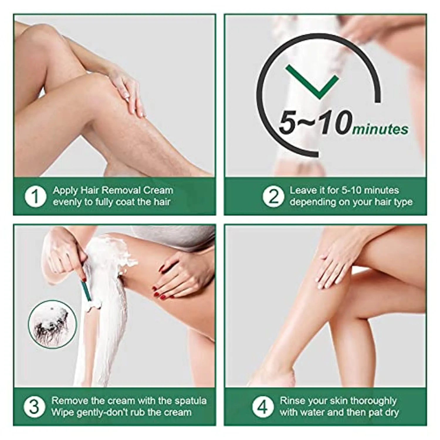 RNEKFA Hair Removal Cream with Green Tea & Aloe Safe and Gentle for Sensitive Skin Painless Non-Irritating Hair Remover for Leg Underarms Bikini Depilatory Cream for Women and Men 4.23 OZ