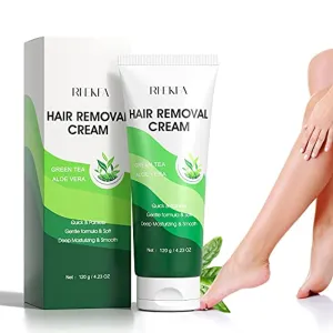 RNEKFA Hair Removal Cream with Green Tea & Aloe Safe and Gentle for Sensitive Skin Painless Non-Irritating Hair Remover for Leg Underarms Bikini Depilatory Cream for Women and Men 4.23 OZ