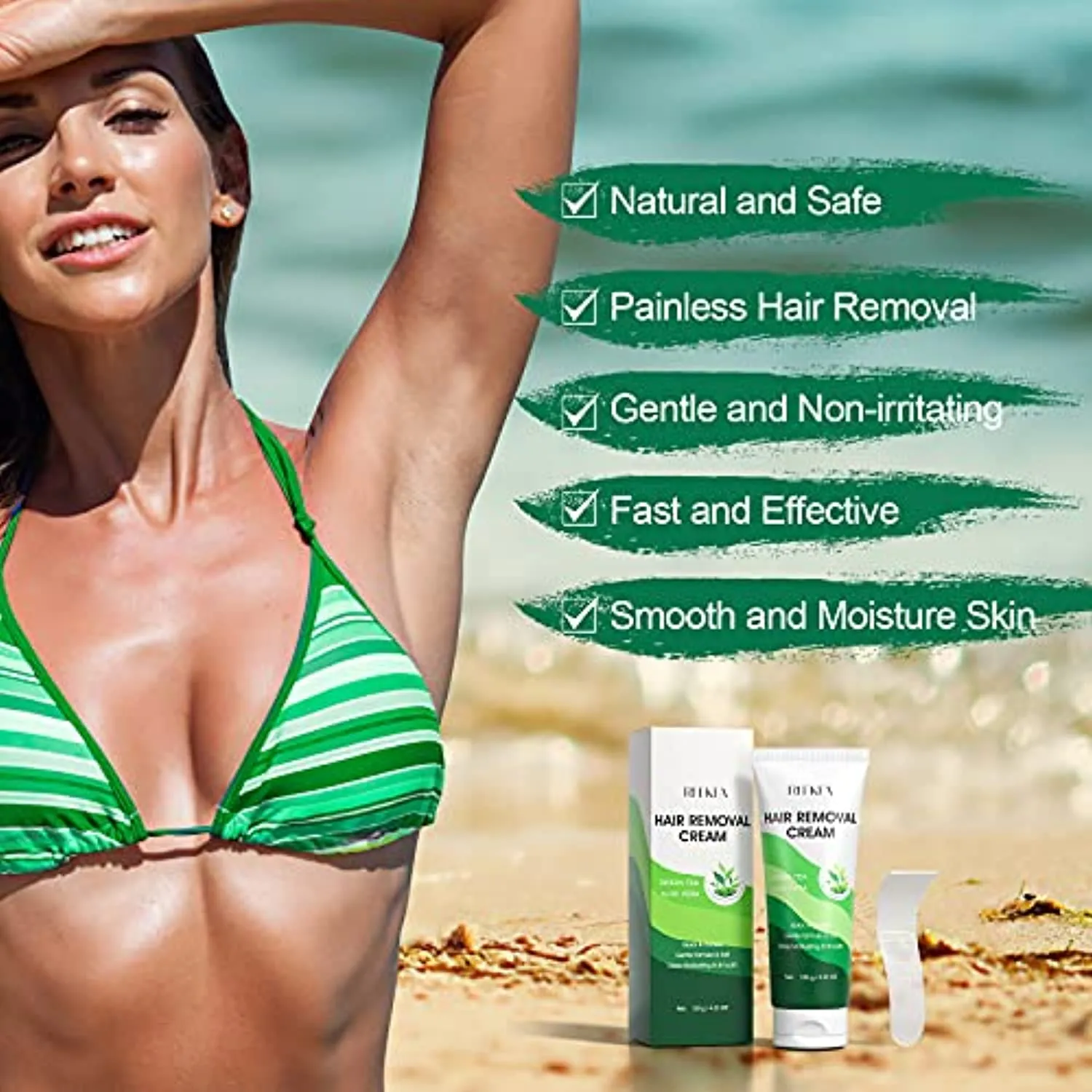 RNEKFA Hair Removal Cream with Green Tea & Aloe Safe and Gentle for Sensitive Skin Painless Non-Irritating Hair Remover for Leg Underarms Bikini Depilatory Cream for Women and Men 4.23 OZ
