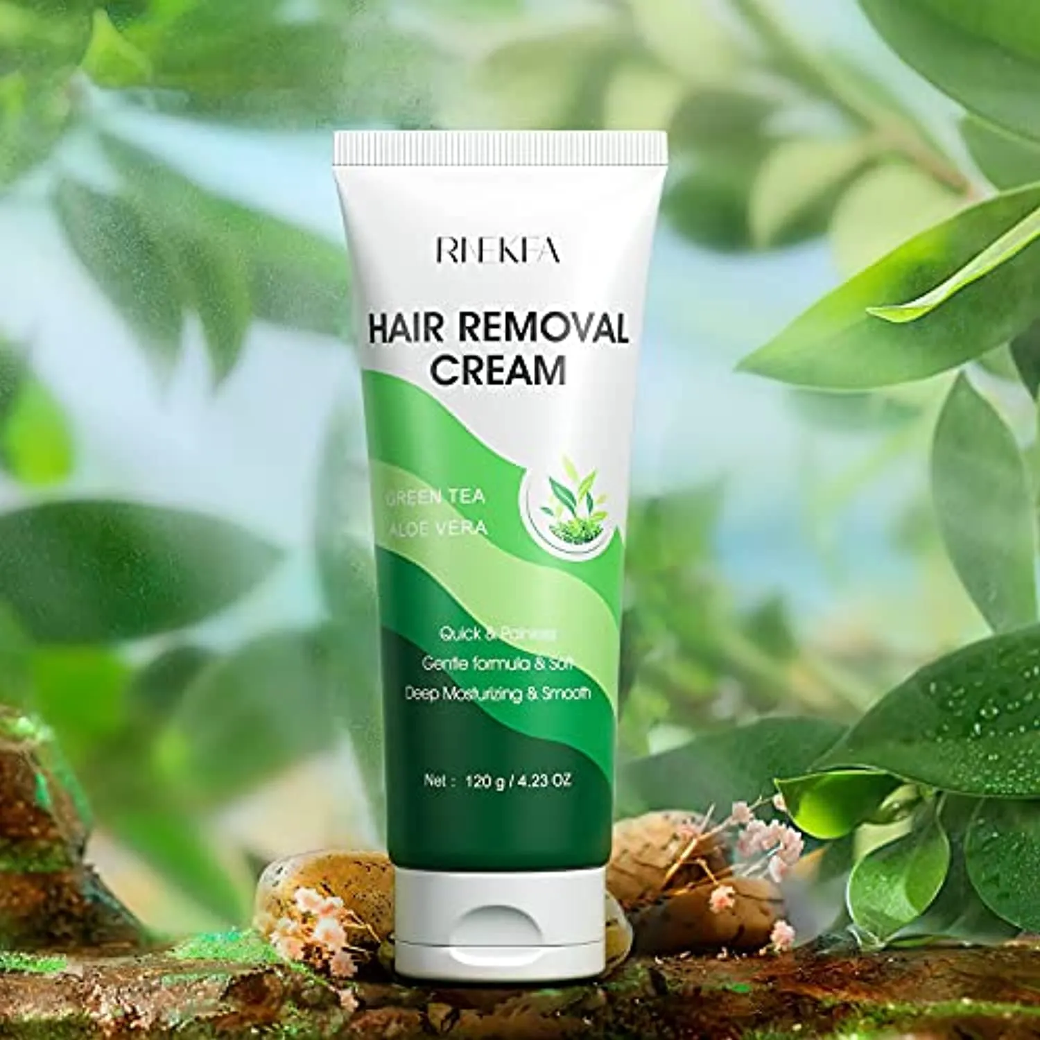 RNEKFA Hair Removal Cream with Green Tea & Aloe Safe and Gentle for Sensitive Skin Painless Non-Irritating Hair Remover for Leg Underarms Bikini Depilatory Cream for Women and Men 4.23 OZ