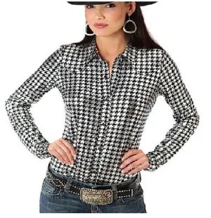 Roper Womens Shiny Houndstooth Print Shirt