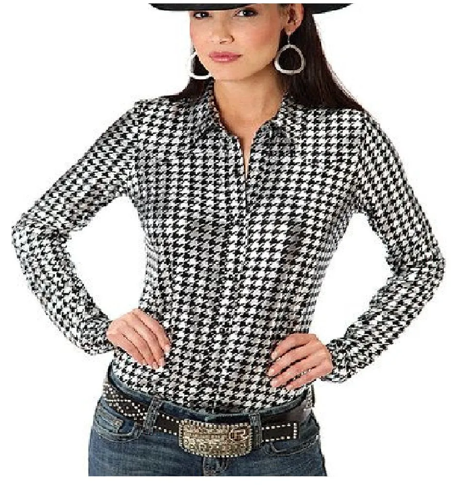 Roper Womens Shiny Houndstooth Print Shirt