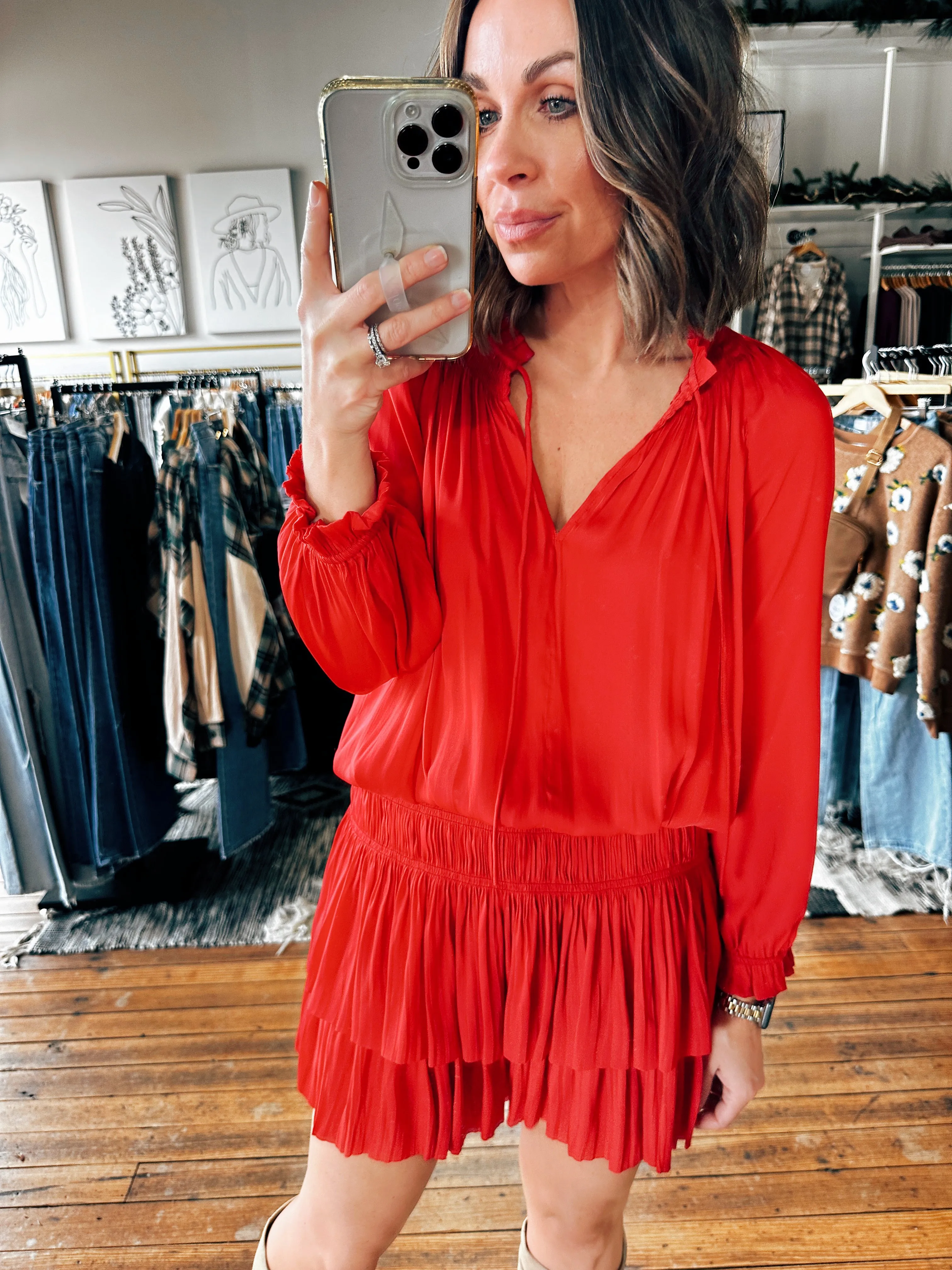 Rory Pleated 3/4 Sleeve Mini Dress -ALL SALES FINAL