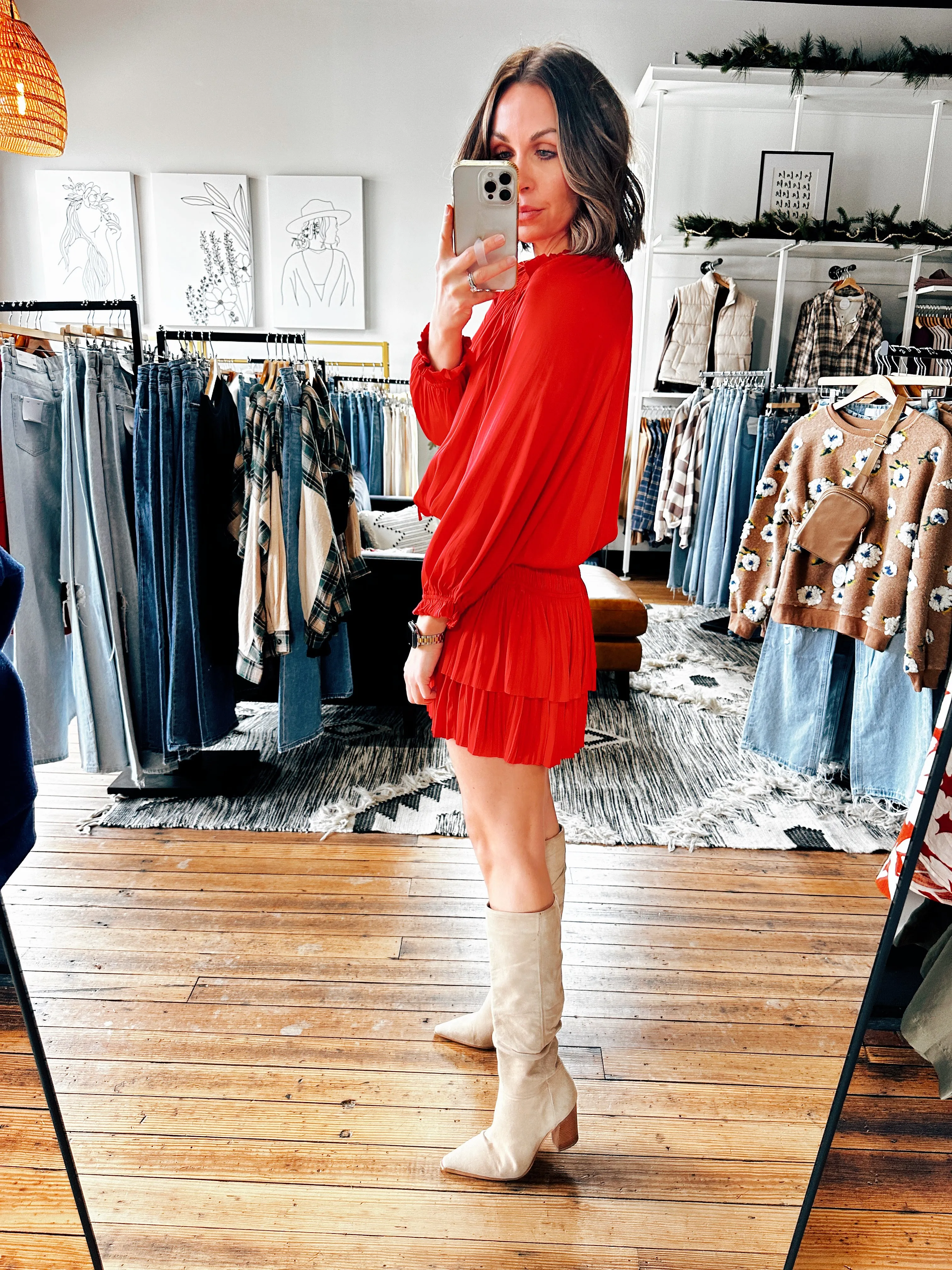 Rory Pleated 3/4 Sleeve Mini Dress -ALL SALES FINAL