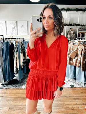Rory Pleated 3/4 Sleeve Mini Dress -ALL SALES FINAL