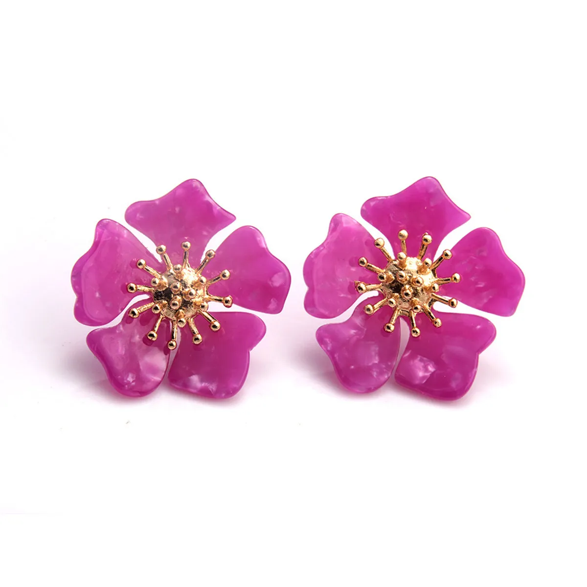 Rose Acrylic & 18K Gold-Plated Flower Stud Earrings
