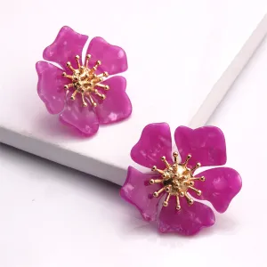 Rose Acrylic & 18K Gold-Plated Flower Stud Earrings