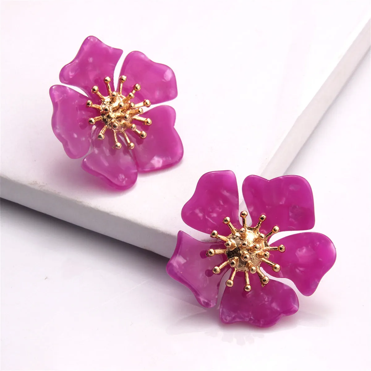 Rose Acrylic & 18K Gold-Plated Flower Stud Earrings