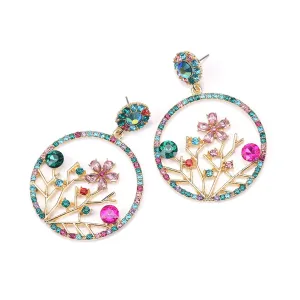 Rose Crystal & Cubic Zirconia Floral Circle Drop Earrings
