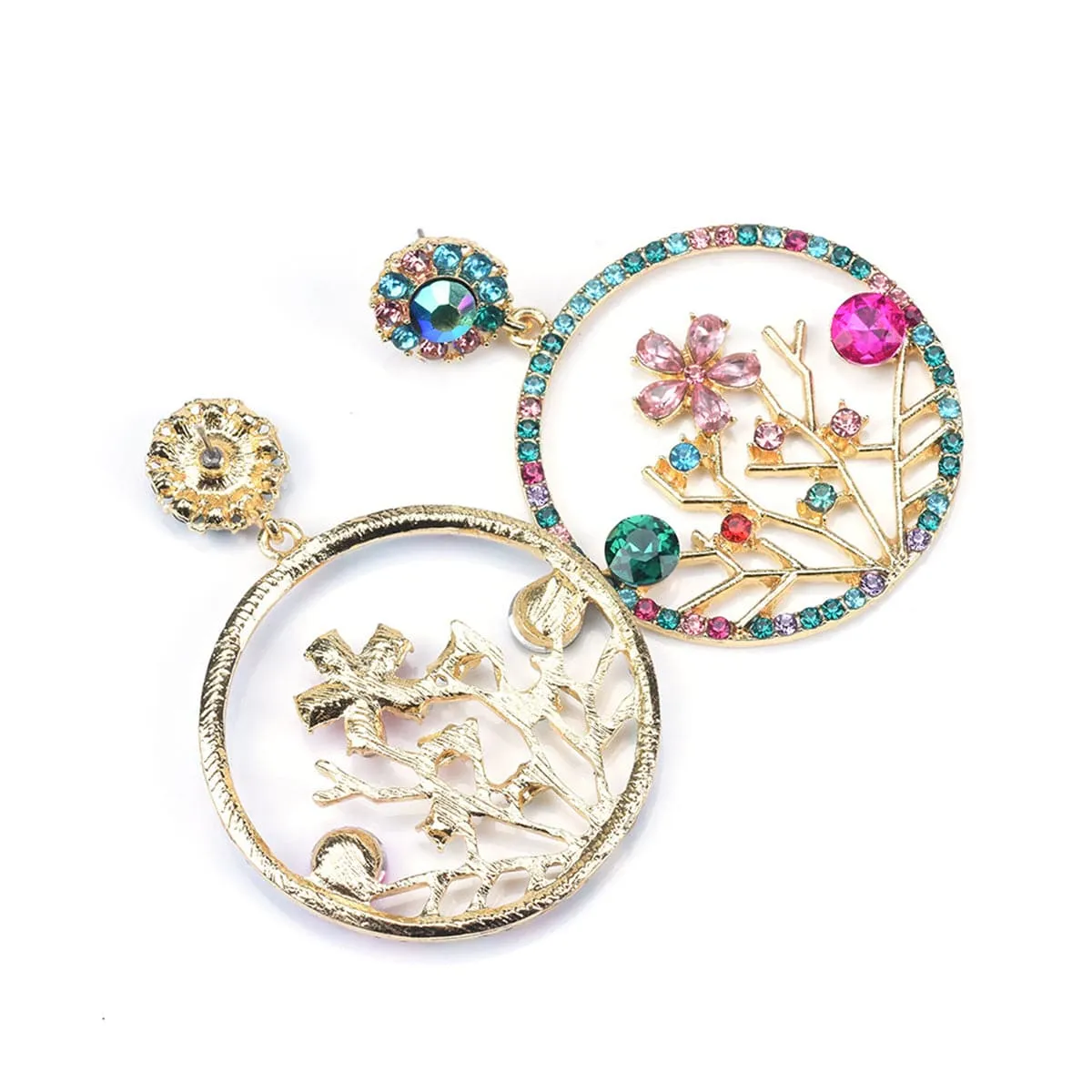 Rose Crystal & Cubic Zirconia Floral Circle Drop Earrings
