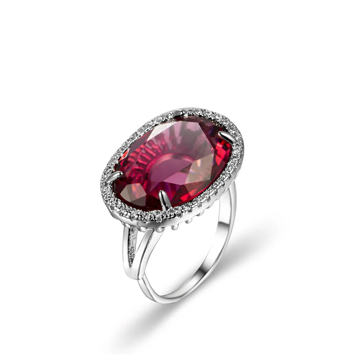 Rose Crystal & Cubic Zirconia Oval Halo Adjustable Ring