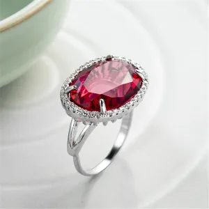 Rose Crystal & Cubic Zirconia Oval Halo Adjustable Ring