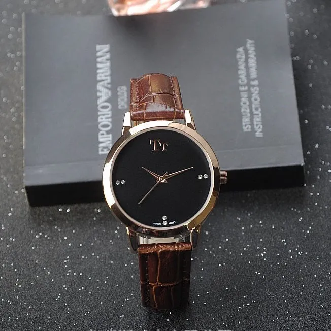 Rose Gold Frame Leather Strap Women's Watch