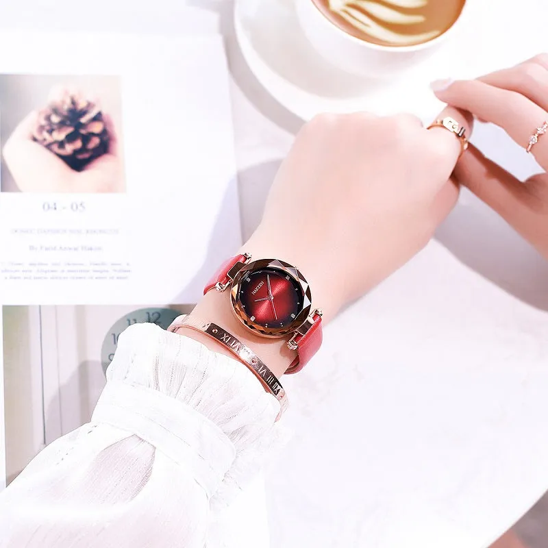 Rose Gold Frame Leather Strap Women's Watch
