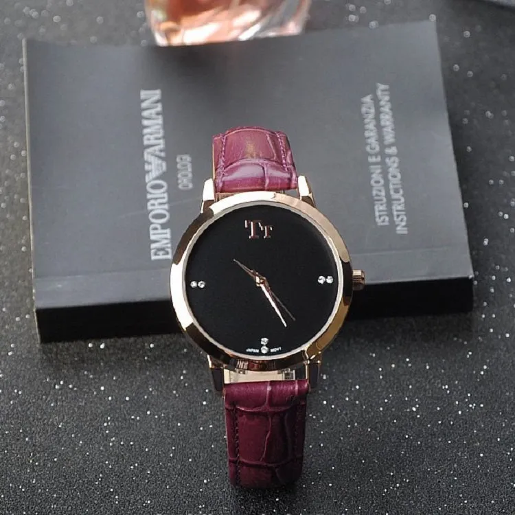 Rose Gold Frame Leather Strap Women's Watch