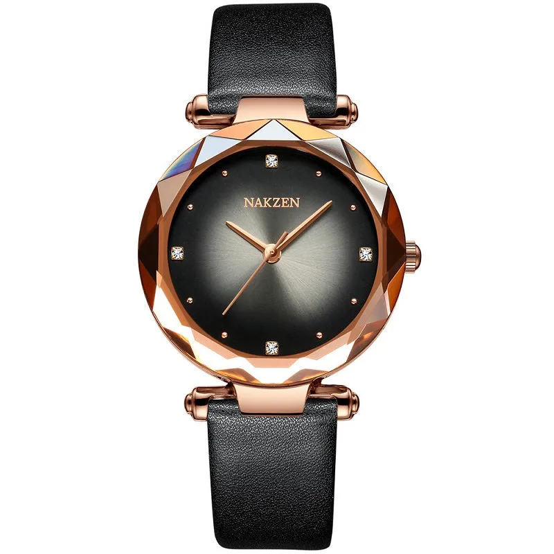 Rose Gold Frame Leather Strap Women's Watch