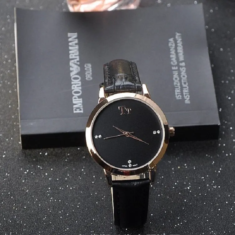 Rose Gold Frame Leather Strap Women's Watch