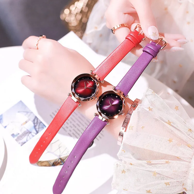 Rose Gold Frame Leather Strap Women's Watch