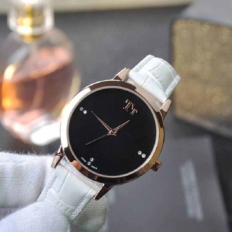 Rose Gold Frame Leather Strap Women's Watch