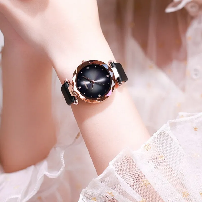Rose Gold Frame Leather Strap Women's Watch