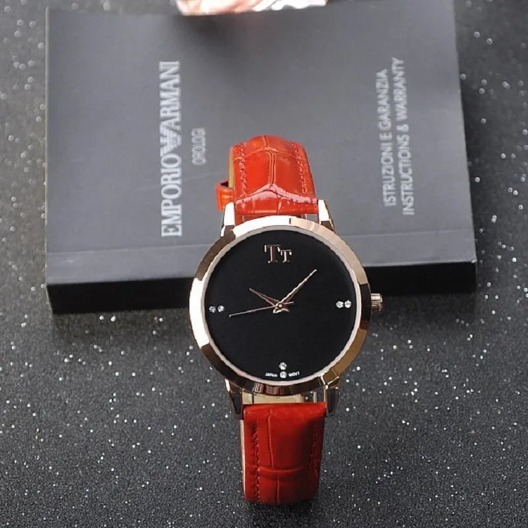 Rose Gold Frame Leather Strap Women's Watch