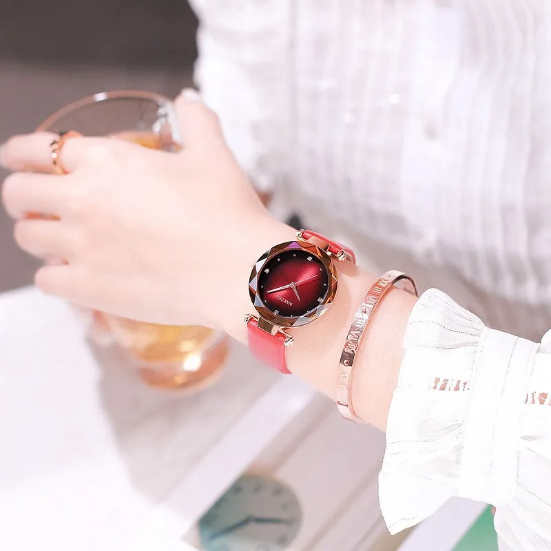 Rose Gold Frame Leather Strap Women's Watch
