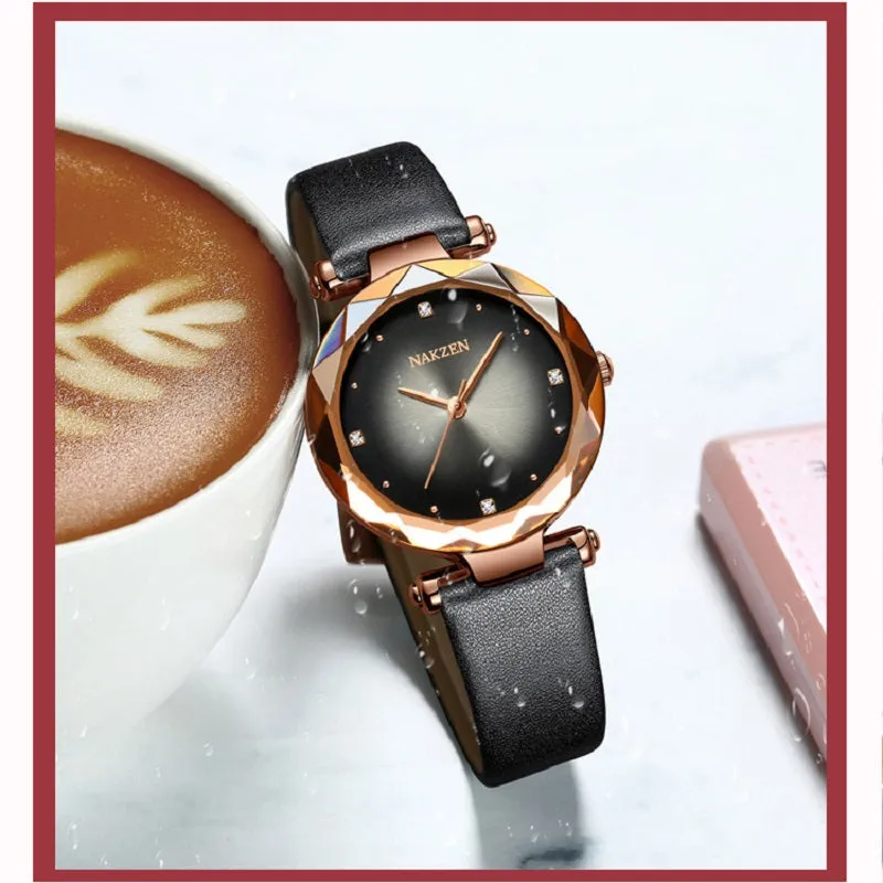 Rose Gold Frame Leather Strap Women's Watch