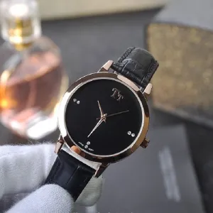 Rose Gold Frame Leather Strap Women's Watch