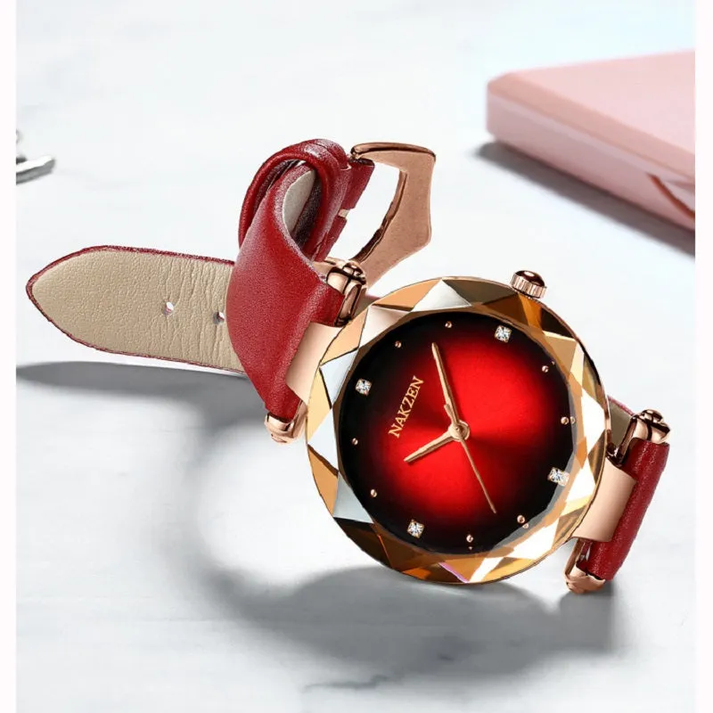 Rose Gold Frame Leather Strap Women's Watch