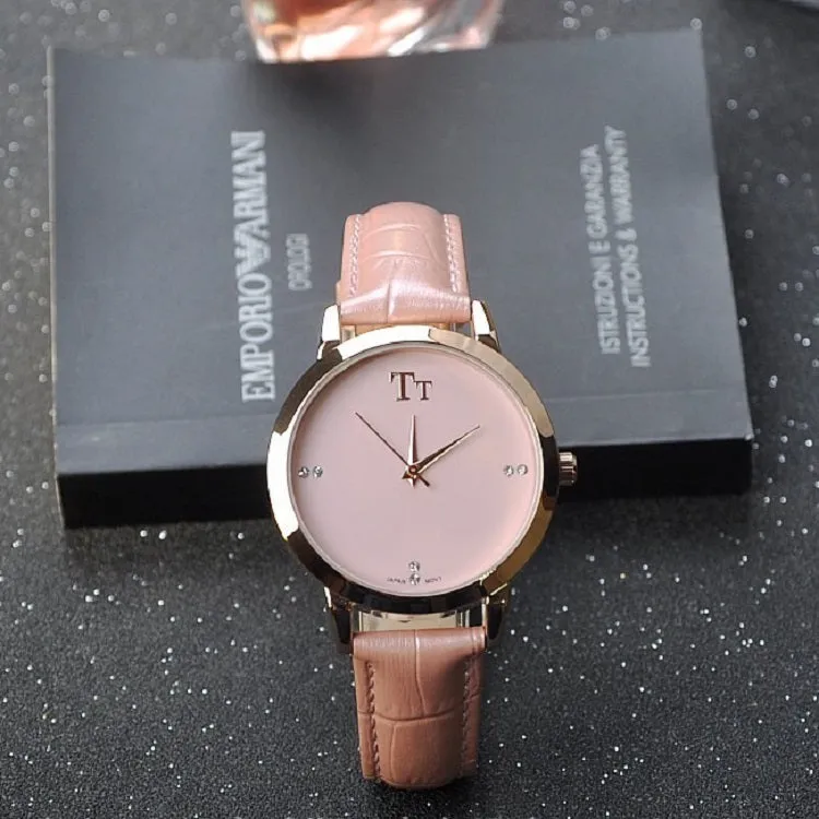 Rose Gold Frame Leather Strap Women's Watch