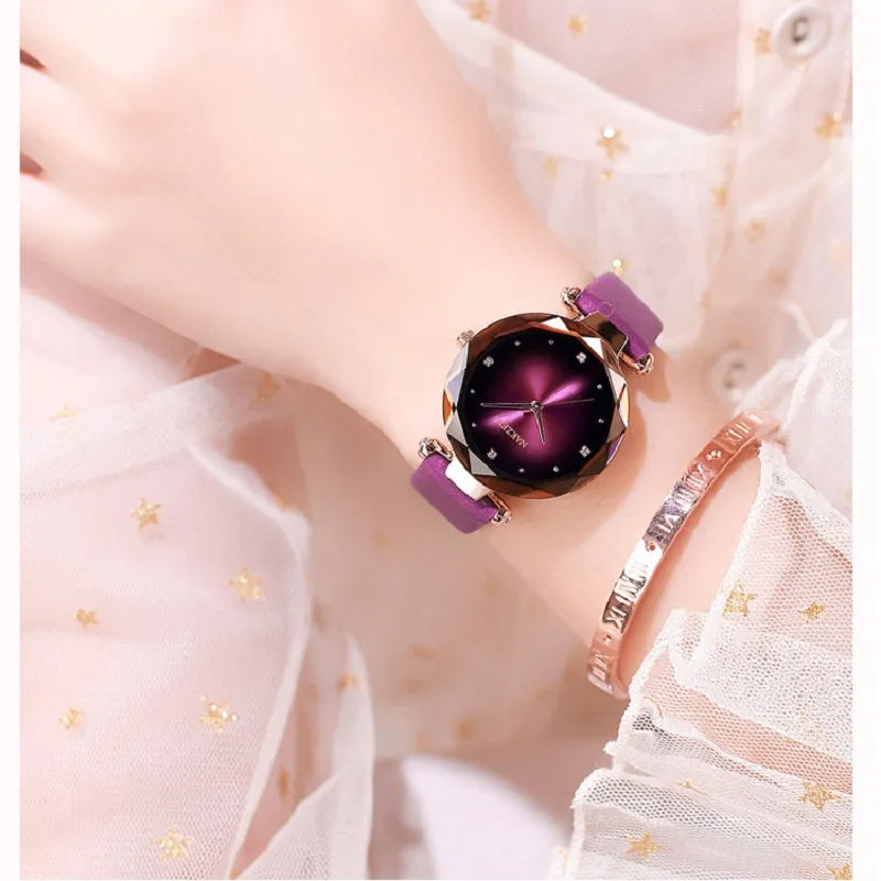 Rose Gold Frame Leather Strap Women's Watch
