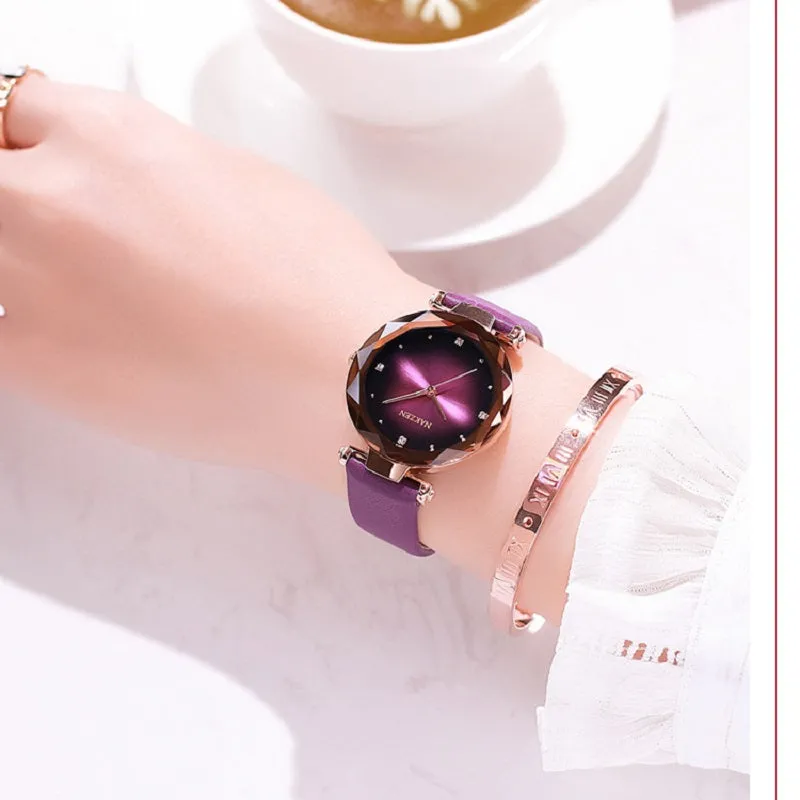 Rose Gold Frame Leather Strap Women's Watch