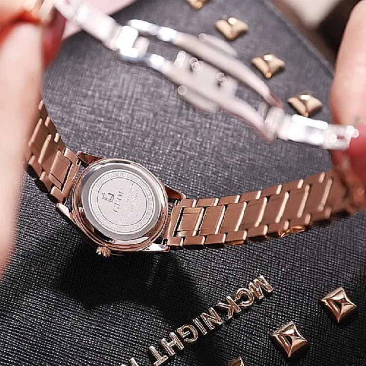 Rose Gold Stainless Steel Strap Women's Watch With Calendar
