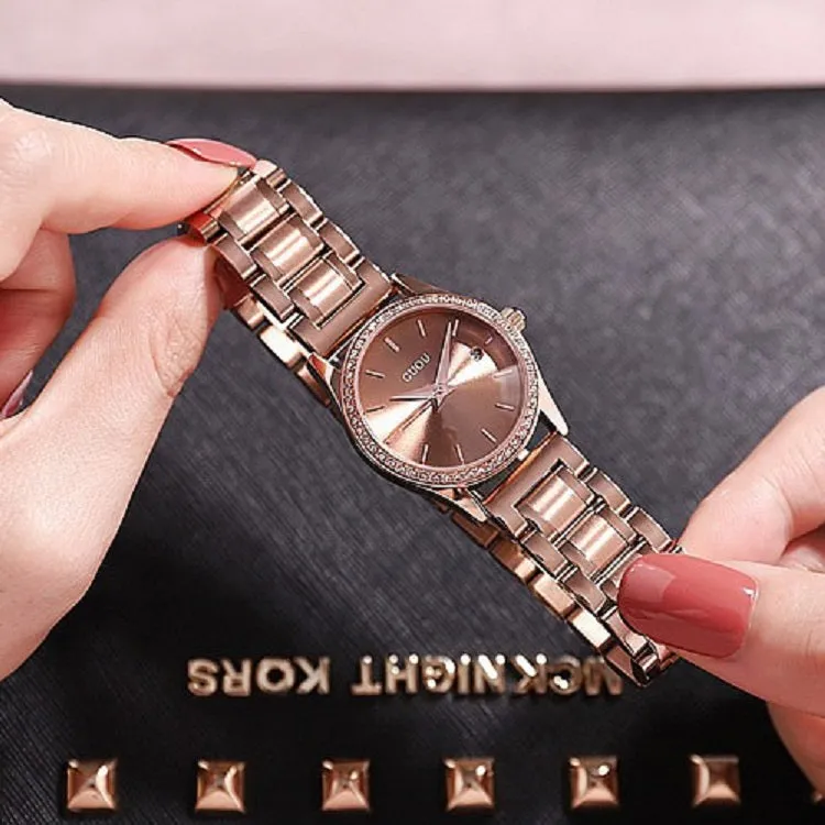 Rose Gold Stainless Steel Strap Women's Watch With Calendar