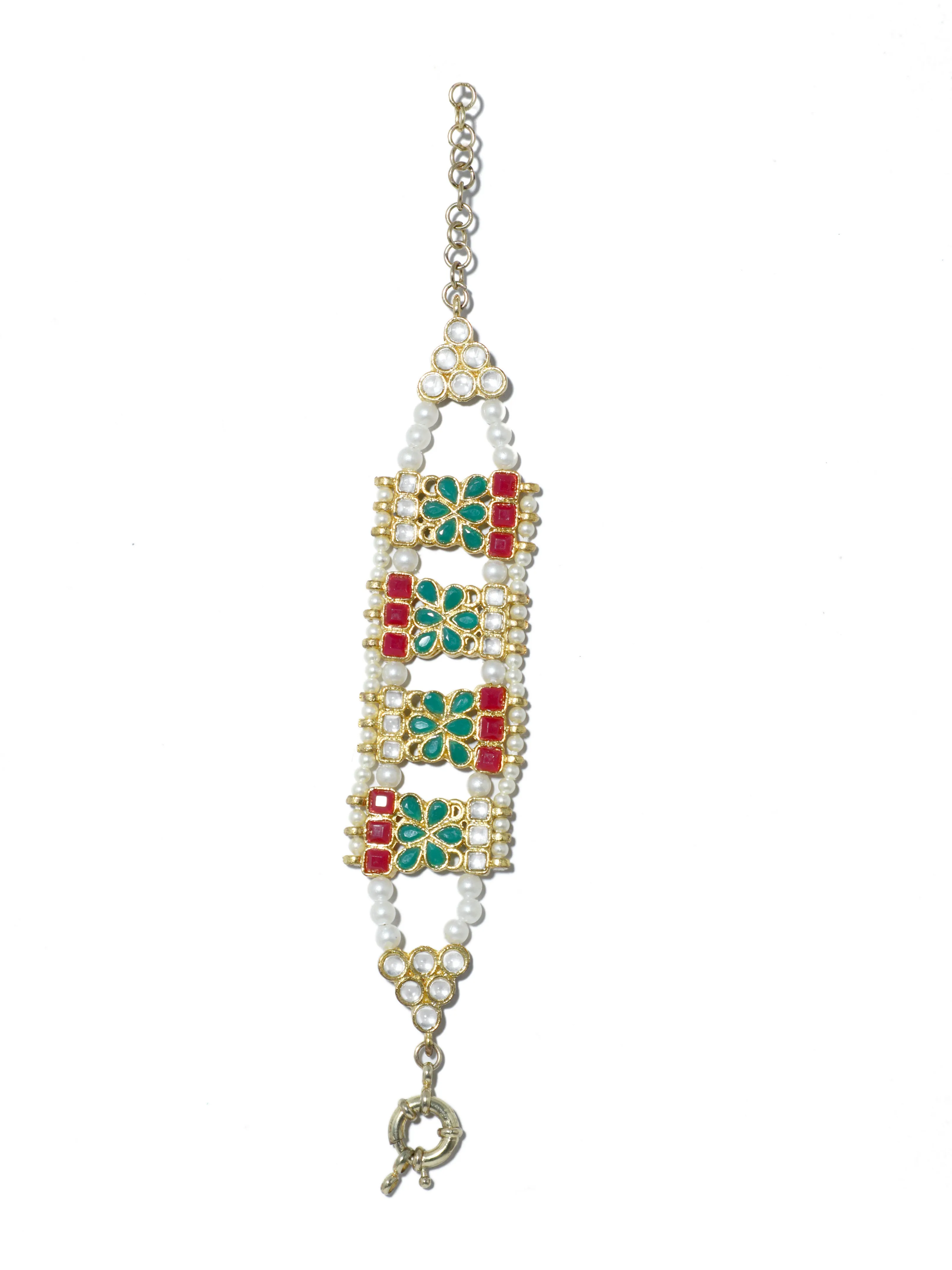 Ruby and Green Kundan Studded Handcrafted Bracelet