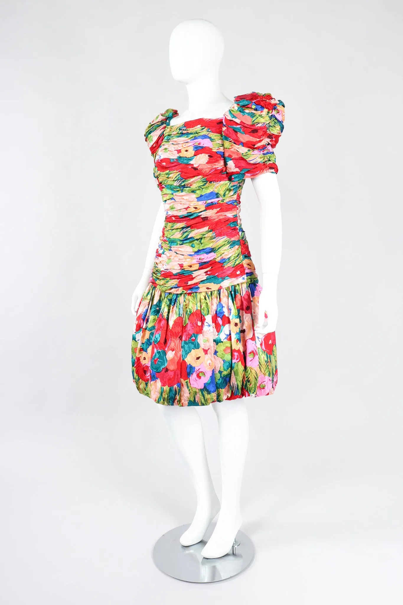 Ruched Floral Puff Dress