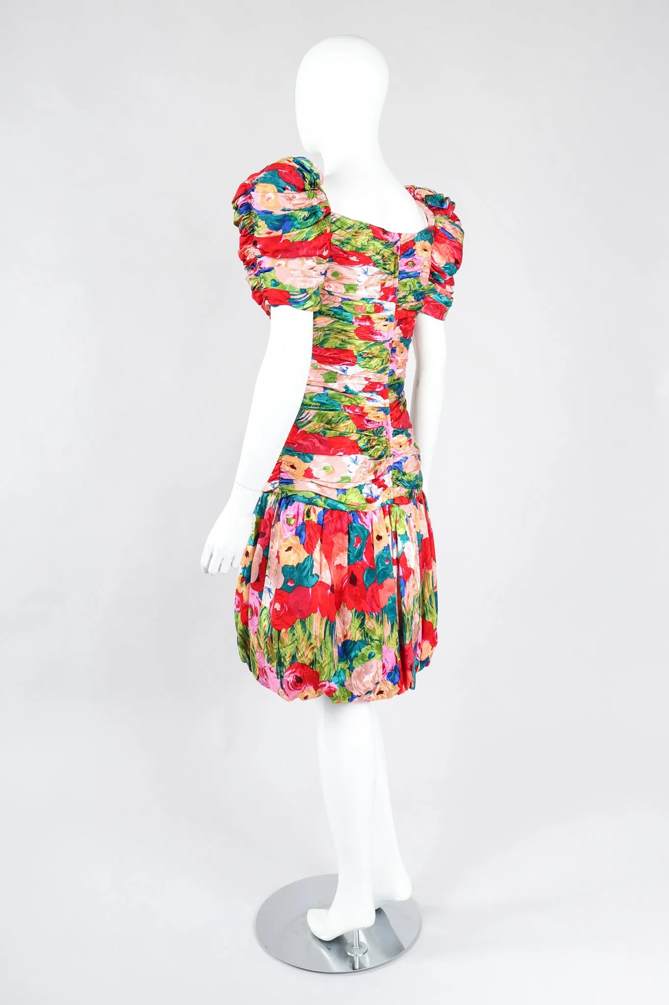 Ruched Floral Puff Dress